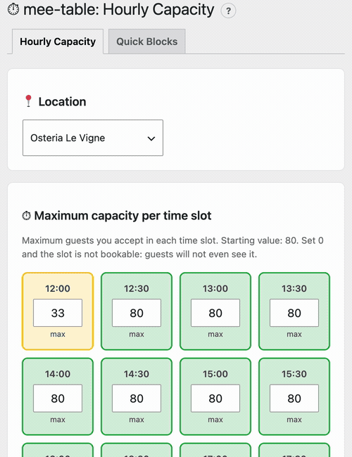 Hourly capacity and quick blocks