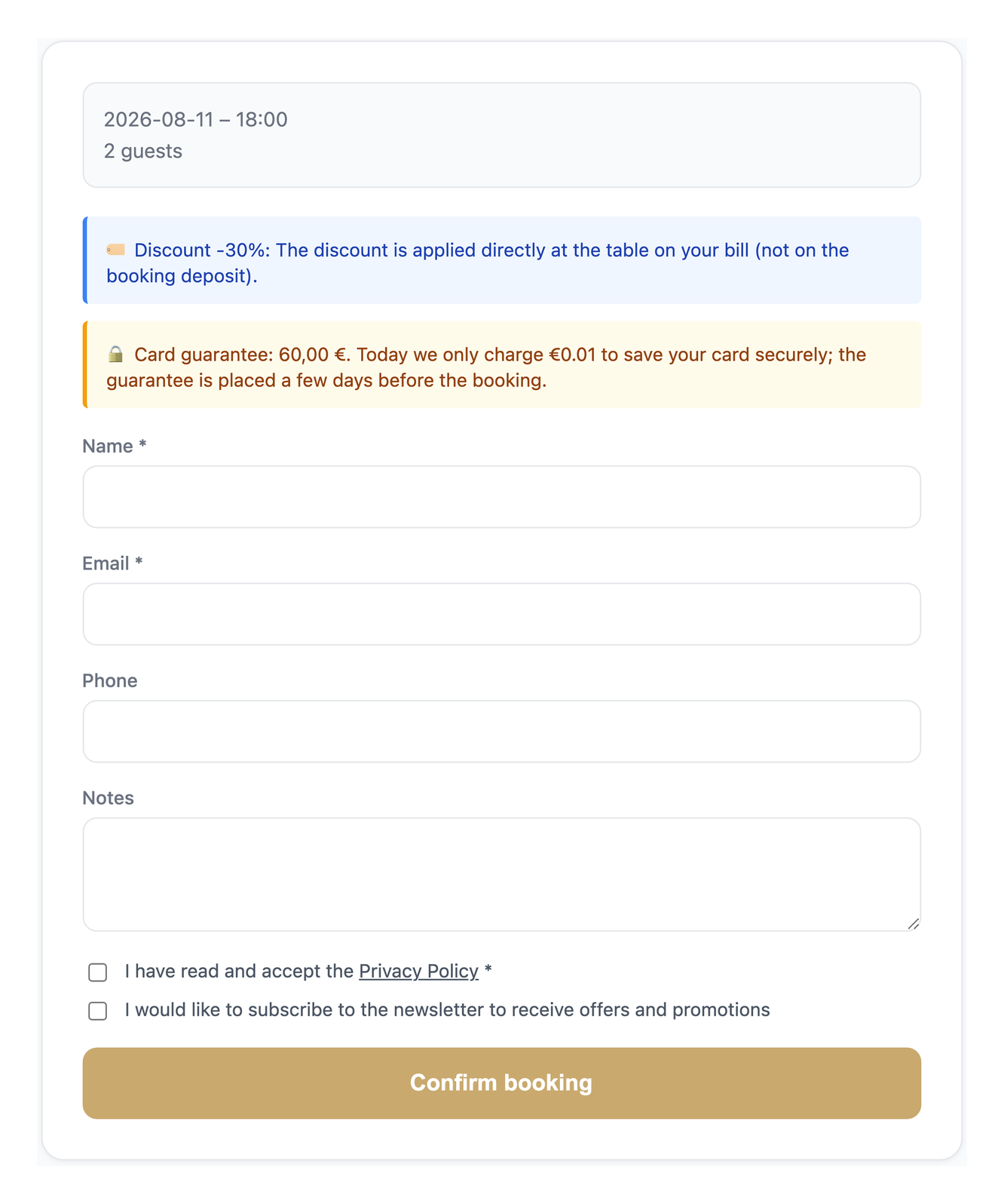 The no-show guarantee explained to the guest during booking