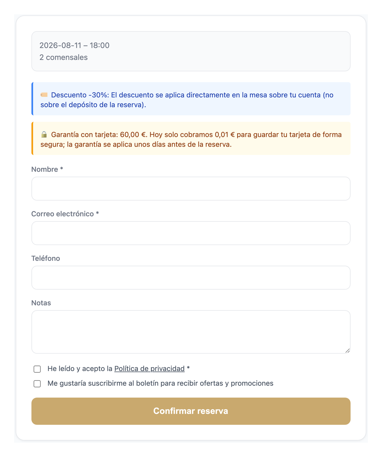 La garanzia contro il no-show spiegata all'ospite durante la prenotazione