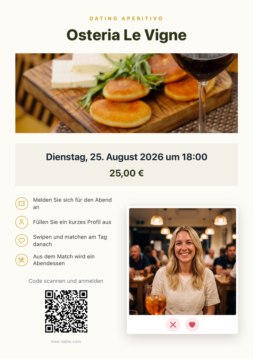 Der Flyer des Dating Aperitivo, druckfertig