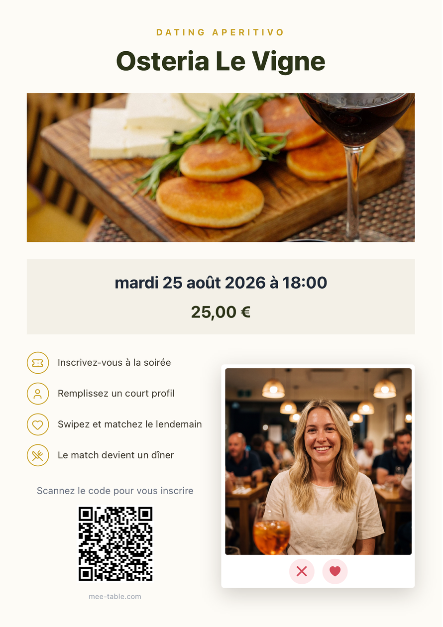 Le flyer du Dating Aperitivo, prêt à imprimer