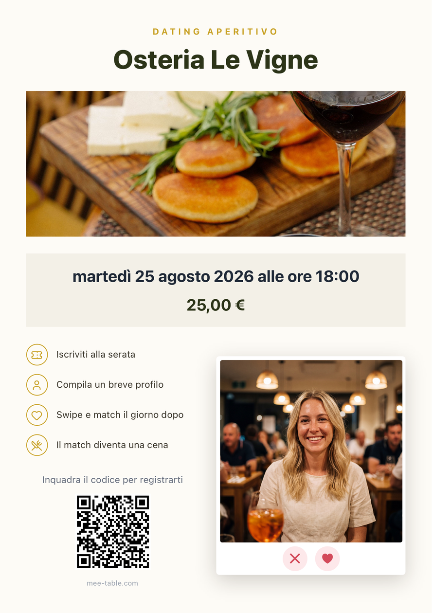 Il volantino del Dating Aperitivo, pronto da stampare